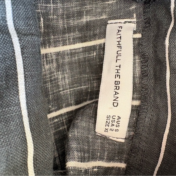 Faithfull the Brand Charcoal Striped Linen Dress Deep V Open Back Balletcore - Picture 8 of 8